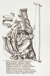 Der Prophet Jesaja, der die Säge hält, mit der er angeblich gemartert wurde, nach einem Werk aus dem 15. Jahrhundert, aus 